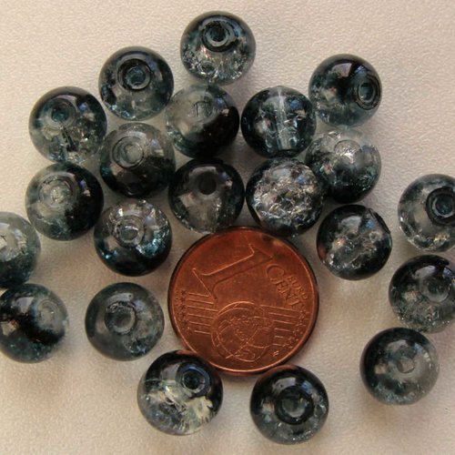 40 perles verre craquele 8mm bicolore noir et transparent création bijoux
