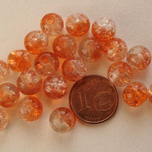 40 perles verre craquele 8mm bicolore orange et transparent création bijoux