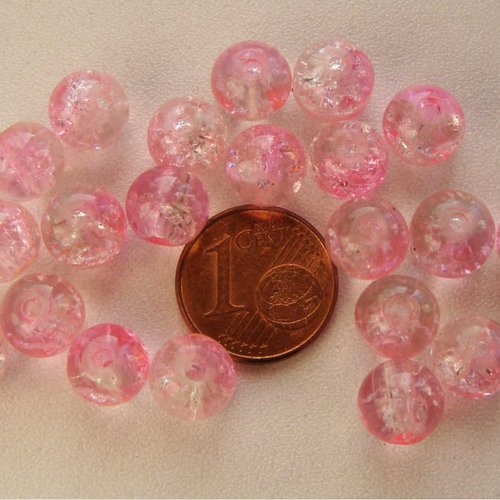 40 perles verre craquele 8mm bicolore rose et transparent création bijoux