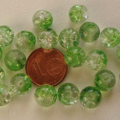 40 perles verre craquele 8mm bicolore vert et transparent création bijoux