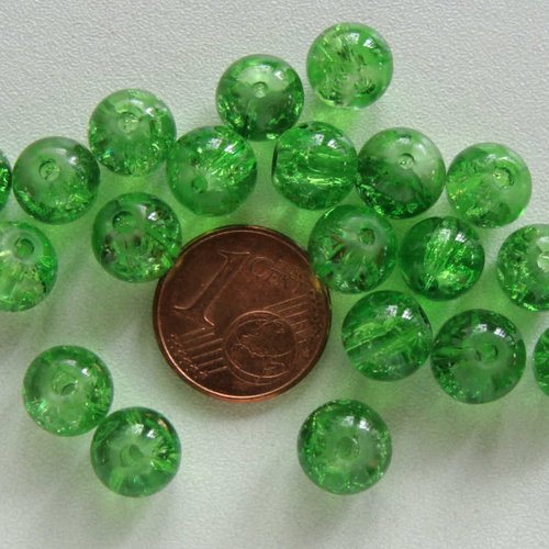 40 perles verre craquele 8mm vert création bijoux
