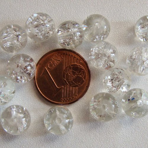 40 perles verre craquele 8mm transparent création bijoux
