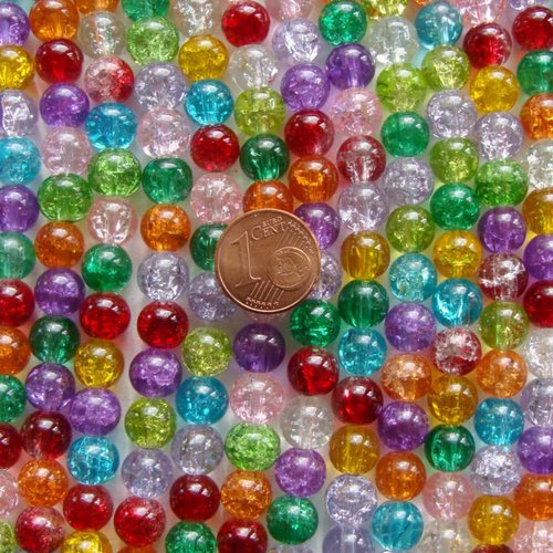 45 perles verre craquele 8mm fil mix couleurs création bijoux