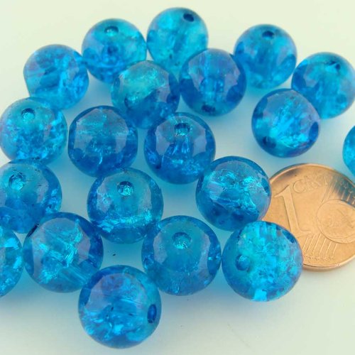 20 perles verre craquele 10mm bleu vif création bijoux
