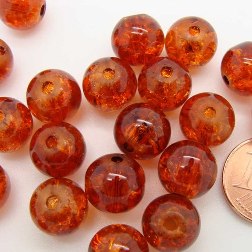 20 perles verre craquele 10mm orange fonce création bijoux