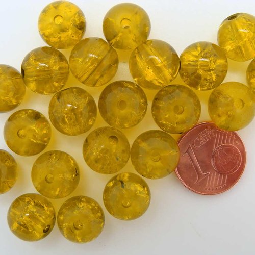 20 perles verre craquele 10mm jaune vert création bijoux