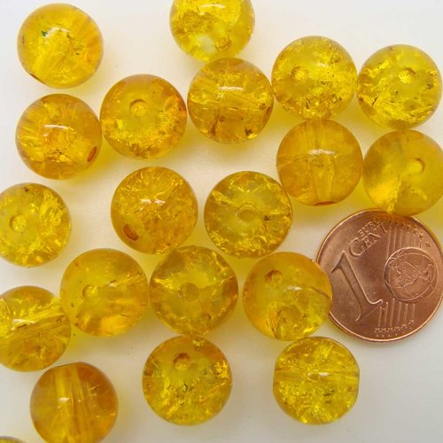 20 perles verre craquele 10mm jaune miel création bijoux