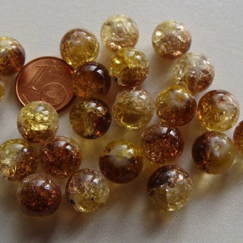 20 perles verre craquele 10mm bicolore marron miel création bijoux