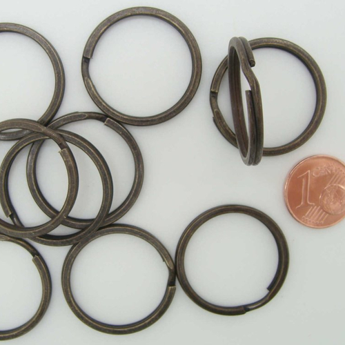10 anneaux porte-cles métal couleur bronze 25mm 
