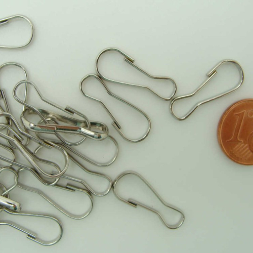 20 fermoirs mousquetons simples porte-clés 20mm métal argenté 