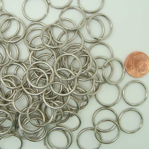 100 petits anneaux porte-cles métal argenté 16mm 