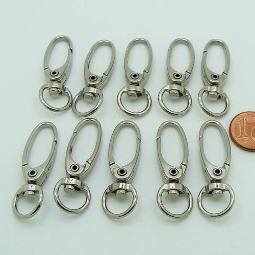 10 fermoirs mousquetons 37mm métal argenté pour porte-clé bijoux de sac