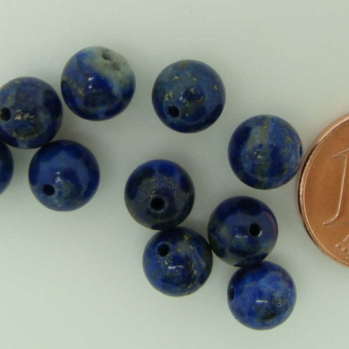 10 perles 6mm rondes pierre bleu beige lapis lazuli 
