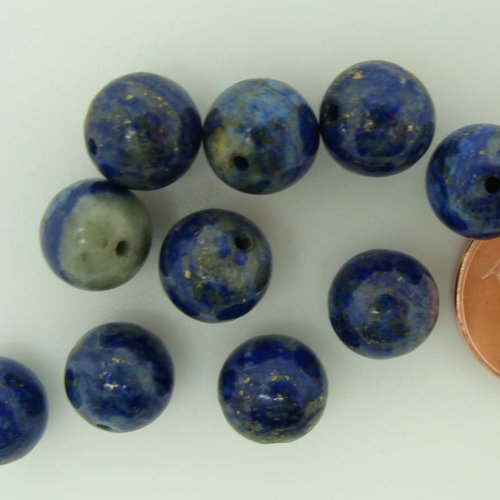 10 perles 8mm rondes pierre bleu beige lapis lazuli pier74