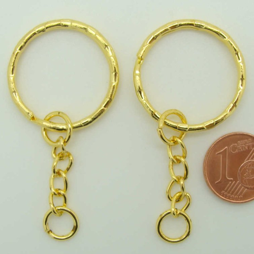 5 anneaux porte-cles métal couleur dore 25mm  + chaine 2,5cm 