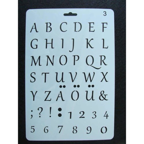 Pochoir alphabet lettres majuscules chiffres texte planche 26cm carterie home deco scrapbooking