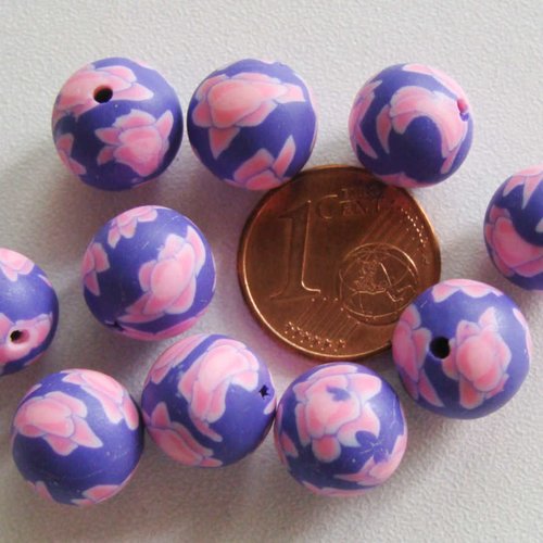 20 perles fimo violet et rose rondes 10mm