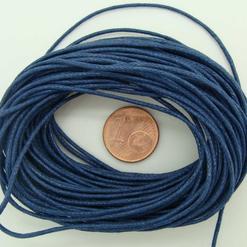 Fil echeveau 10m environ cordon coton cire 1mm bleu fonce