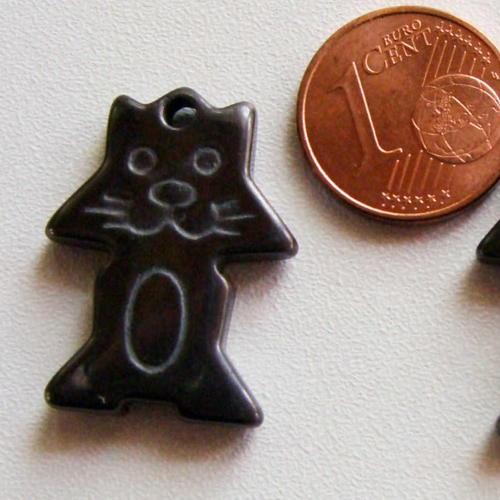 2 pendentifs chat pierre hématite noire animal 24mm