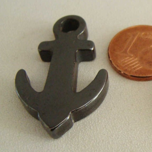 2 pendentifs ancre bateau mer pierre hématite noire 31mm