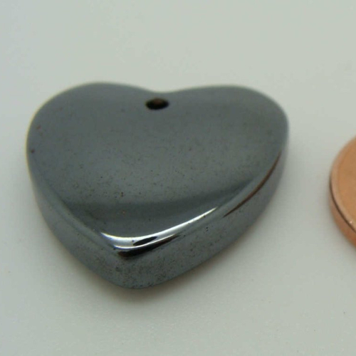2 pendentifs coeurs pierre hématite noire 20mm