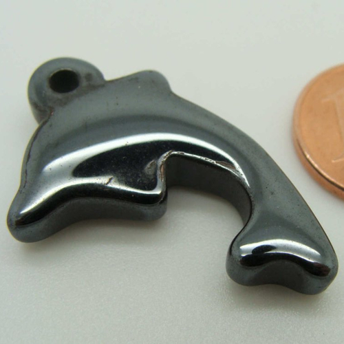 2 pendentifs dauphin animal mer pierre hématite noire 28mm