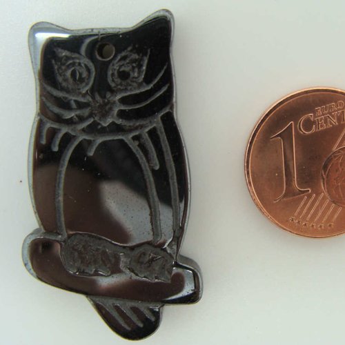2 pendentifs chouette hibou animal pierre hématite noire 33mm