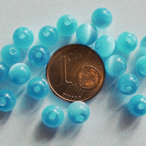 20 perles rondes 6mm bleu verre oeil de chat diy création bijoux