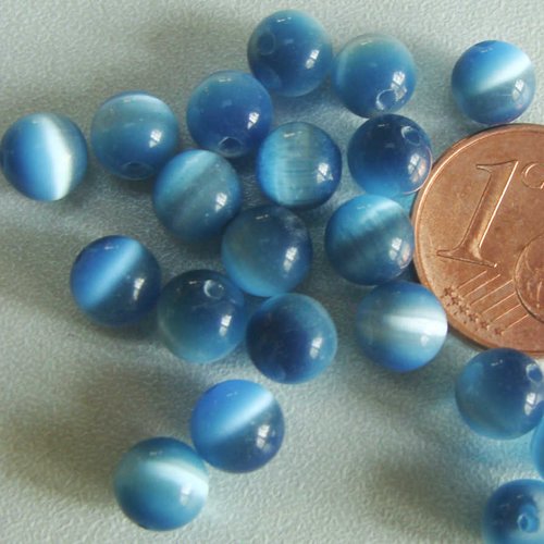 10 CABOCHONS ronds verre OEIL DE CHAT 12mm Bleu Marine DIY création bijoux déco