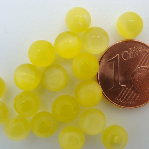 20 perles rondes 6mm jaune verre oeil de chat diy création bijoux