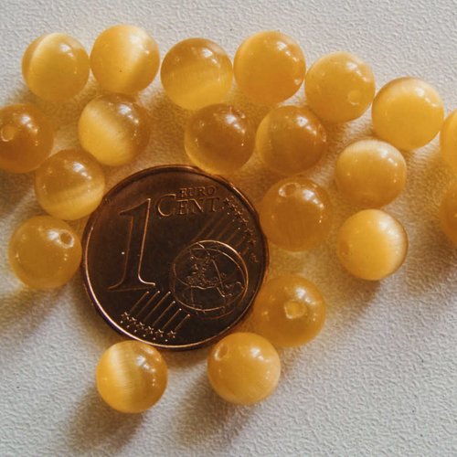 20 perles rondes 6mm jaune foncé verre oeil de chat diy création bijoux