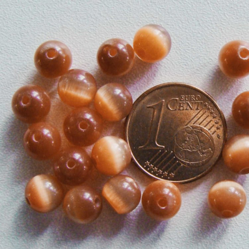 20 perles rondes 6mm marron verre oeil de chat diy création bijoux