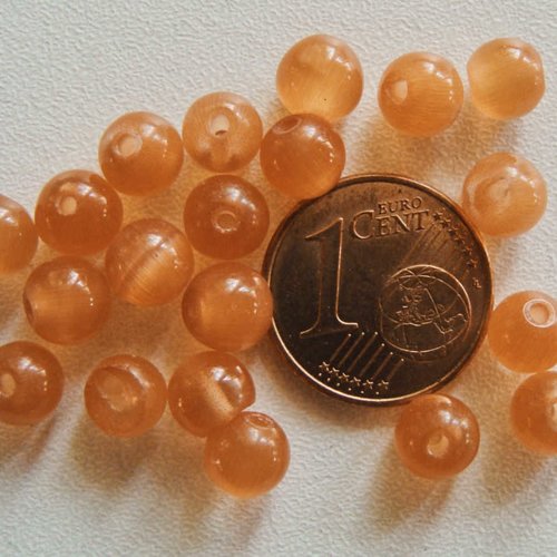20 perles rondes 6mm marron clair verre oeil de chat diy création bijoux