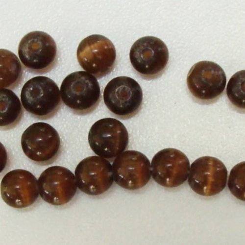 20 perles rondes 6mm marron foncé verre oeil de chat diy création bijoux