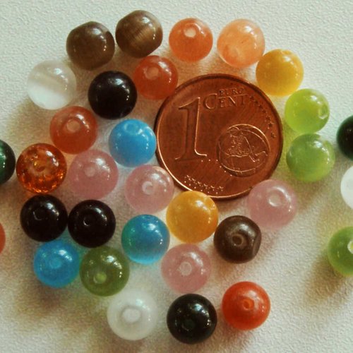20 perles rondes 6mm mix couleurs verre oeil de chat diy création bijoux