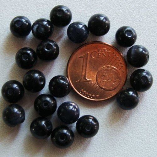 20 perles rondes 6mm noir gris verre oeil de chat diy création bijoux