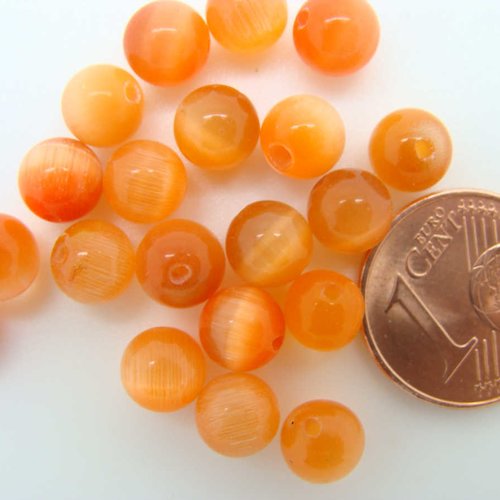 20 perles rondes 6mm orange verre oeil de chat diy création bijoux