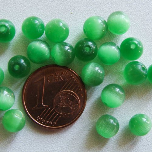 20 perles rondes 6mm vert verre oeil de chat diy création bijoux