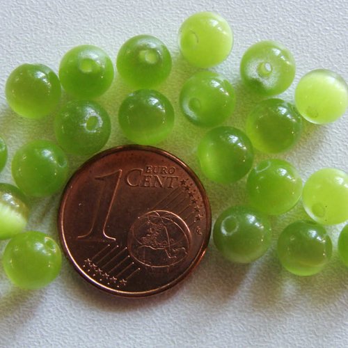 20 perles rondes 6mm vert clair verre oeil de chat diy création bijoux