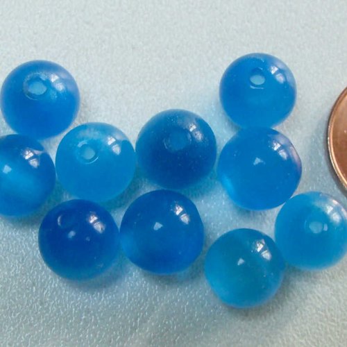 10 perles rondes 8mm bleu azur verre oeil de chat diy création bijoux