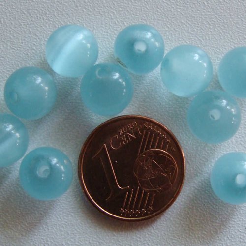 10 perles rondes 8mm bleu clair verre oeil de chat diy création bijoux