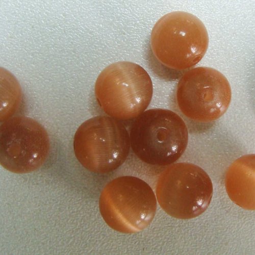 10 perles rondes 8mm marron clair verre oeil de chat diy création bijoux