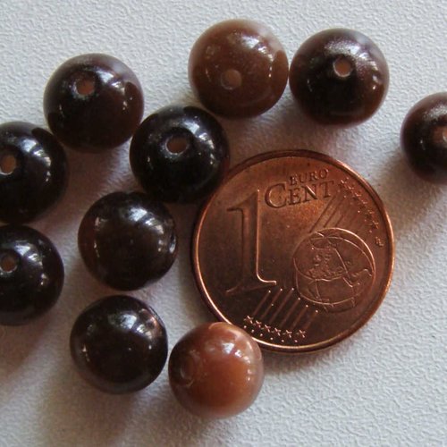 10 perles rondes 8mm marron foncé verre oeil de chat diy création bijoux