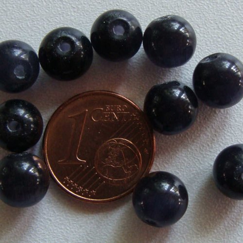 10 perles rondes 8mm noir violet verre oeil de chat diy création bijoux