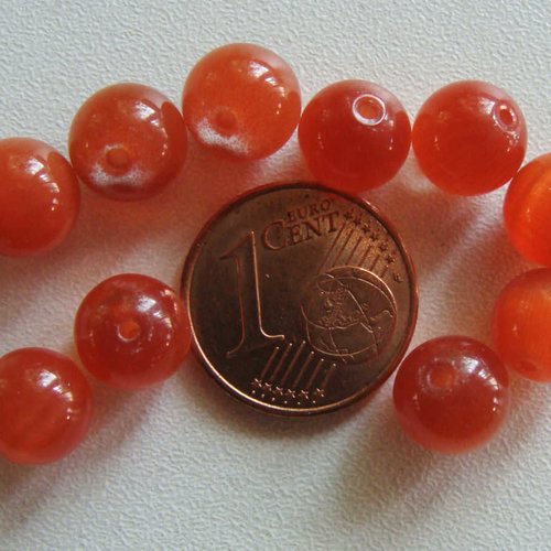 10 perles rondes 8mm orange foncé verre oeil de chat diy création bijoux