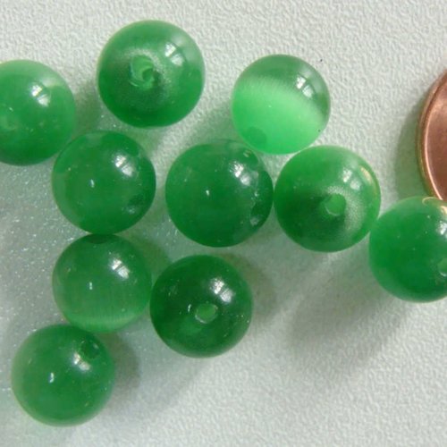 10 perles rondes 8mm vert verre oeil de chat diy création bijoux