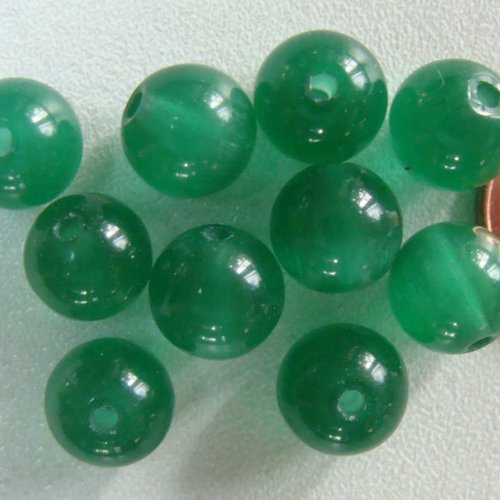 10 perles Vert Emeraude RONDES 10mm verre OEIL DE CHAT DIY Bijoux déco 