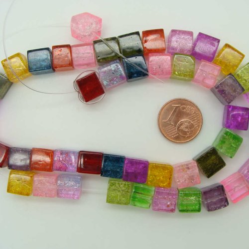 45 perles verre craquele cubes 8mm mix couleurs création bijoux
