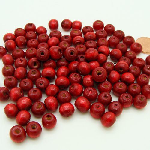100 perles rouge foncé rondes 8mm bois peint