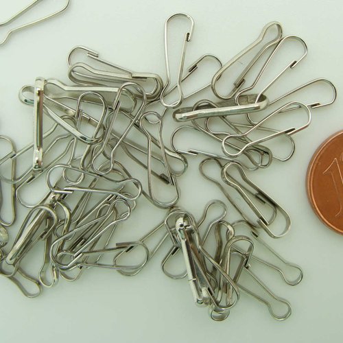 50 fermoirs mousquetons simples porte-clés 13mm métal argenté 